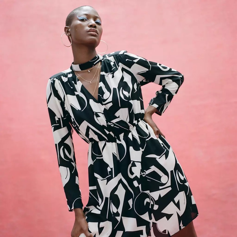 Primark UK Abstract Print Dress with Cut-Out Neckline BNWT Cocktail Party Dress